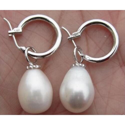 Huge a pair of baroque 12-13mm south sea white pearl earring 14K/20