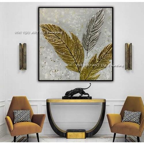 Large Size 100% Handmade Gold Foil Leaf Oil Painting Plant Canvas Abstract Scenery Pictures for Home Kitchen Decoration Artwork