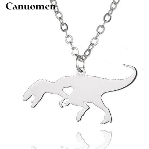 Canuomen Dinosaur Pendant with Love Heart Stainless Steel Animals Lovers Necklaces Link Chain for Men and Women Charm Jewelry