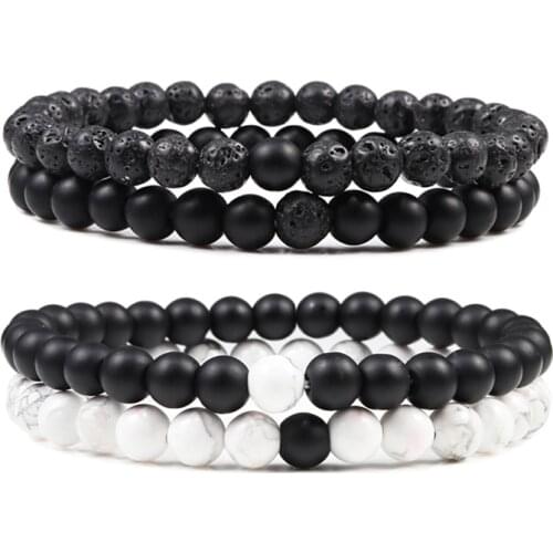 Black White Natural Stone Yoga Beaded Bracelets Men Women Lava Matte Bracelet Couples Best Friends Hot Gift Charm Strand Jewelry