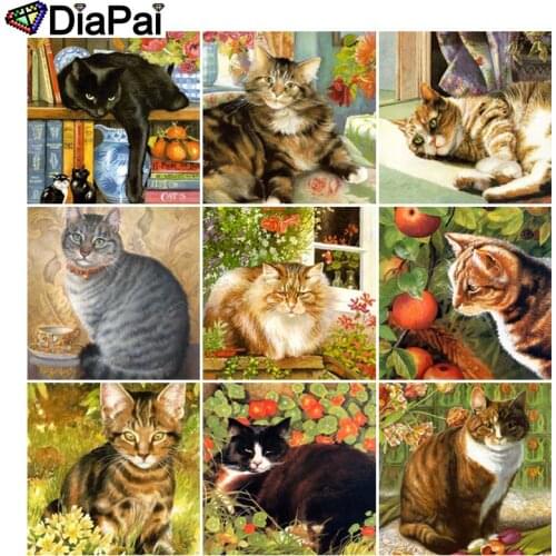 DIAPAI 5D DIY Diamond Painting Full Square/Round Drill "Animal cat flower" 3D Embroidery Cross Stitch 5D Decor Gift