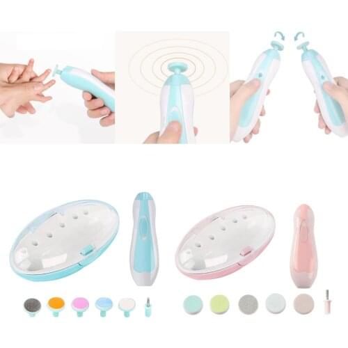 Electric Baby Nail File Clippers Trimmer Toddler Toes Trim Nails Polish Care Kit Nail File 6 Grinding Heads Grinder Clipper Tool