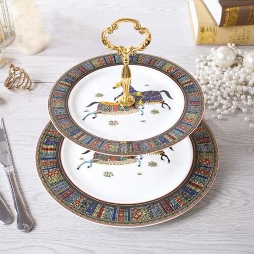 European classical enamel color horse chart coffee restaurant home living room afternoon tea double fruit cake snack tray