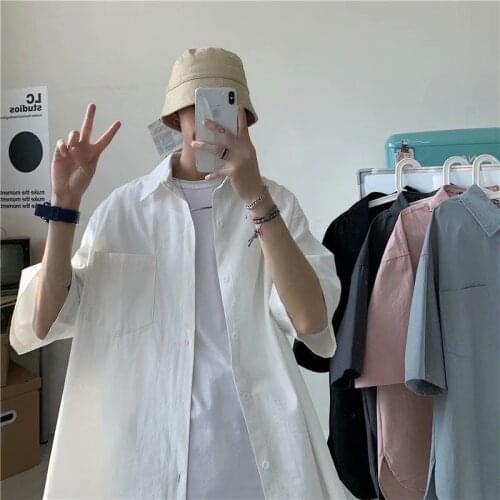 Summer Short-sleeved Shirt Mens Fashion Gray Black White Shirt Men Streetwear Korean Loose Casual Shirts Mens Dress Shirt M-2XL