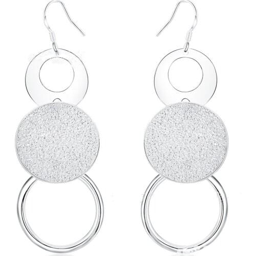 925 sterling silver exquisite round silver jewelry trend retro double sand O earrings ladies jewelry wedding party gift