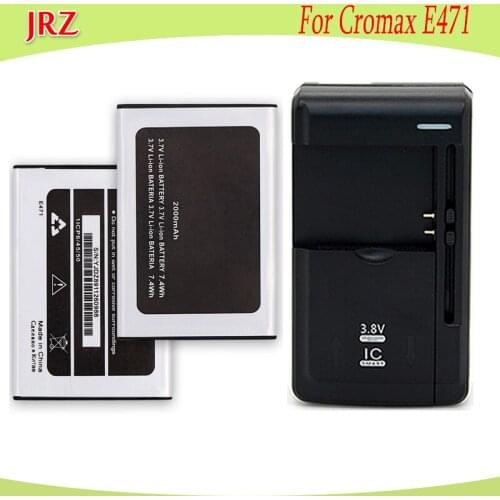JRZ1 LOT=1PC For Cromax E471 Battery 2000mAh Replacement Battery+Universal Charger