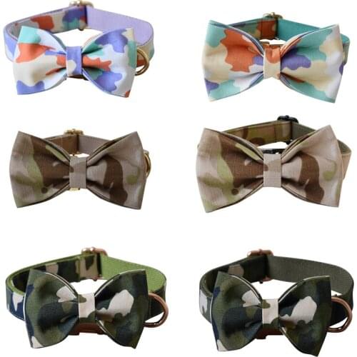 Camouflage BowTie Dog Collar Personalized Luxury Designer Engraved Pet Name Retailing Pet Supplies Puppy Accessories
