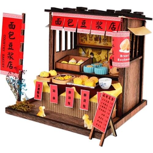 DIY Creative Chinese Style Japanese Style House wooden hand-assembled Street View theater ornaments food and play model toys