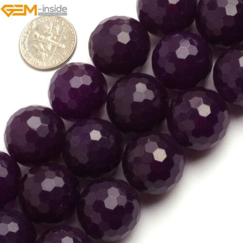 Gem-inside 6-18mm Round Stone Beads Faceted Dark Purple Jade Beads For Jewelry Making Beads 15inches DIY Beads