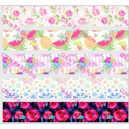 Q&N ribbon 50Yards 16mm-75mm flower pineapple Ribbons christmas decorations Printed grosgrain Gift wrapping DIY materials
