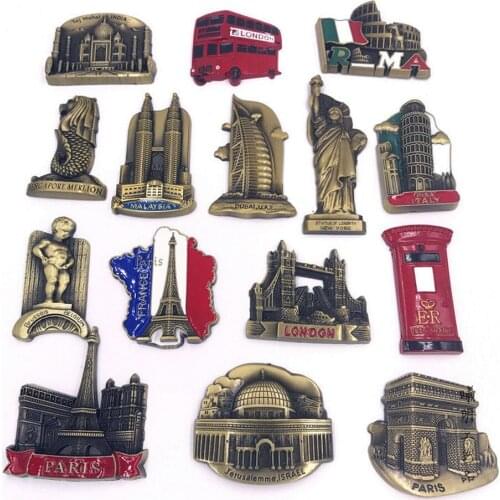 Metal France US Italy Dubai Malaysia India Israel Fridge Magnets Tourist Souvenirs Refrigerator Magnetic Stickers