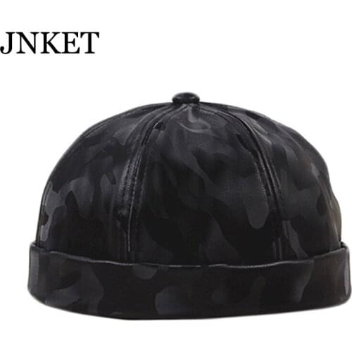 JNKET Fashion PU Leather Cap Men Women‘s Skullcap Sailor Cap Beanies Hat Brimless Hat Hip Hop Cap Casual Pumpkin Hat Bonnet