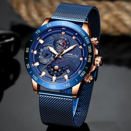Fashion Mens Watches Top Brand Luxury WristWatch Quartz Clock Blue Watch Men Waterproof Sport Chronograph Relogio Masculino