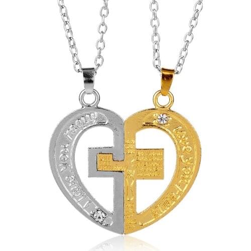Trendy Pair Necklaces for Couples Lover Heart Cross Pendants Necklace Link Chain Colar Fashion Jewelry/Accessories GIFTS