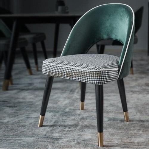 Nordic dining chair flannel dining chair ash wood soft bag chair postmodern light luxury model room net red chair