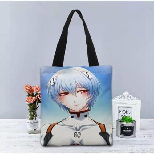 Custom Rei Ayanami Smile Tote Bag Canvas Fabric Handbag Two Sides Printed Shopping Bag Traveling Casual Useful Shoulder Bag 1214