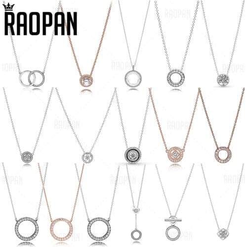 PANRAO New Round Pendant Shining Zircon Double Ring T-shaped Buckle Necklace Classic Elegant Ladies Jewelry