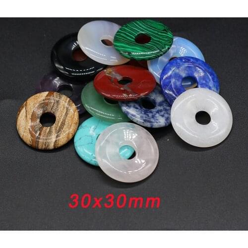 Natural Stone Pendants Flat Round Reiki Heal Lapis lazuli Opal Hole Beads for Necklace Earrings Jewelry Making Women Gifts