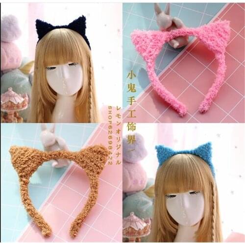 Japanese Sweet Lolita Furry cat Ears Bow Hair Band Hair Accessories Kawaii Womens Cosplay KC Headband Hair hoop B572