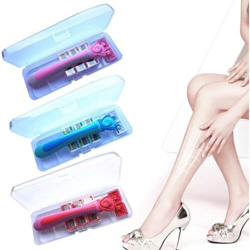 Professional Women Razor Six-layer Blades For Unwanted Whole Body Hair Removing With 4 Razor Heads Color Random No Electric