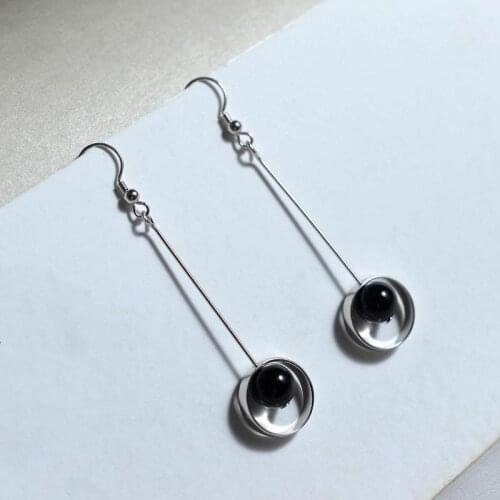 Real 925 Sterling Silver Drop Earrings With Black Agate Stone Fashion Earring Fine Jewelry For Women Party Gift New Design