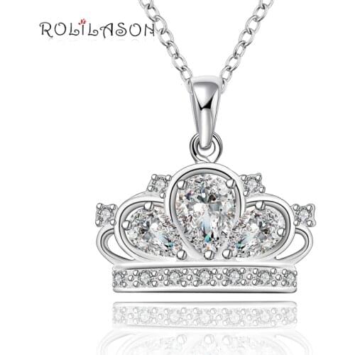 ROLILASON Party Cubic Zirconia White Crystal Classic Fashion silver color Necklace Pendants LN651