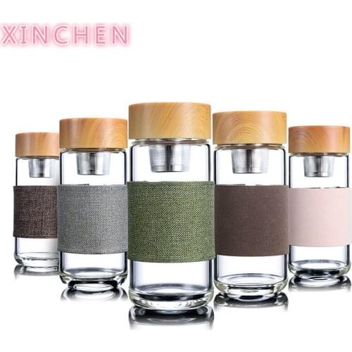 XINCHEN 400ml Glass Water Bottles With Stainless Steel Filter Tea Infuser Outdoor Portable Drinking Glass Tumbler For Coffee Tea
