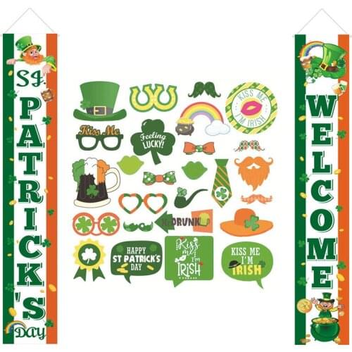Happy St. Patricks Day Decoration Green Clover Irish Door Flag Couplet Photo Booth Props Birthday Party Supplies nn54