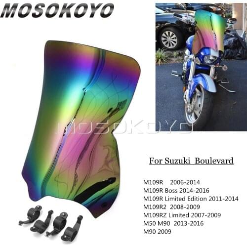 Motorcycle Iridium Windscreen Windshield w/ 4pcs Mount Clamps For Suzuki Boulevard M50 M90 M109R2 M109RZ M109R Boss 2006-2016