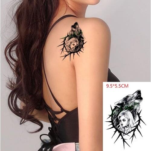 Waterproof Temporary Tattoo Sticker Ferocious wolf girl The body art Flash Tatoo Fake Tatto for Woman Men