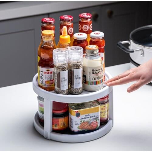 Home Kitchen Rotation Cabinet Organizer Storage Condiment Spice Drink Cosmetic Storage Rack Tray Turntable Items Holder Stand