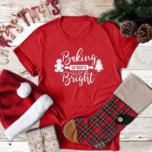 Baking Spirits Bright Pure Cotton T-shirt Cute Women Christmas Holiday Gift Tshirt Outfit Winter Graphic Funny 90s Tee Shirt Top