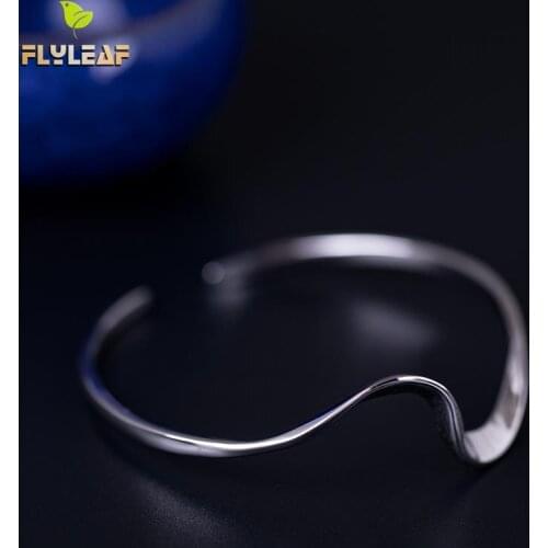 Flyleaf 100% 925 Sterling Silver Mobius Open Cuff Bracelets & Bangles For Women Frosty Style Lady Fashion Jewelry