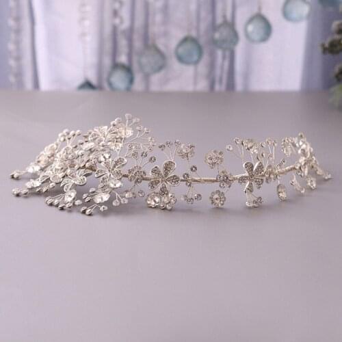 Floralbride Handmade Alloy Clear Crystal Rhinestones Pearls Flower Leaf Wedding Headband Bridal Hair Accessories Women Jewelry