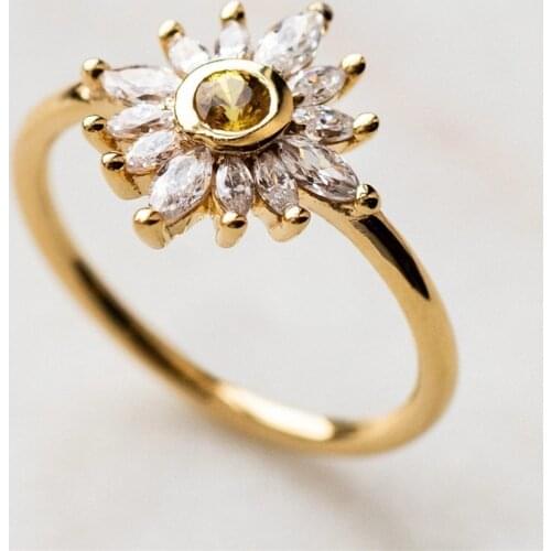 Princess White Zircon 925 Sterling Silver Jewelry Gold Pure Clear Snow Flower Ring For Women Engagement Wedding Rings Jewelry