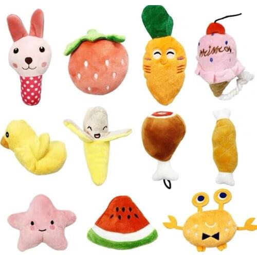 1Pc Pet Toys Fruit Animals Cartoon Dog Toys Stuffed Squeaking Pet Toy Cute Plush Puzzle For Dogs Cat Chew Squeaker Squeaky Toy