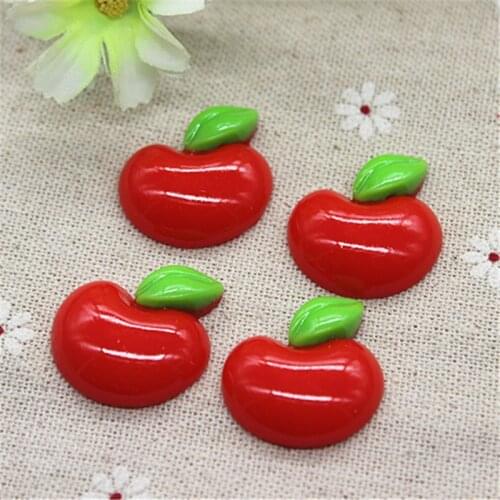10pcs Kawaii Resin Red Apple Artificial Food Art Supply Flatback Cabochon DIY Decorative Craft Scrapbooking,24*24mm