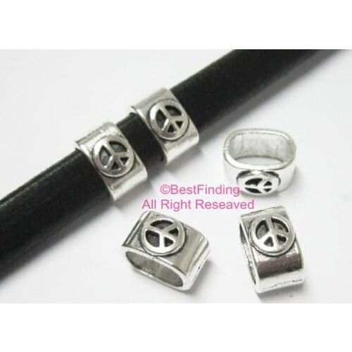 10x6mm Licorice leather findings Peace symbol licorice leather sliders -LF13