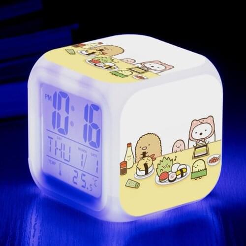 3D Cartoon Sumikko Gurashi Print Anime Figurines Clock Alarm LED Colorful Light Figures Toys for Children Kids Gift