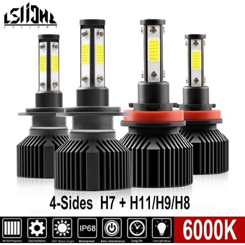 4x H7 H11/H9/H8 LED Headlight Bulbs Combo High & Low Beam Auto Car Replacement Conversion Kit For Hyundai Elantra 2013-2018