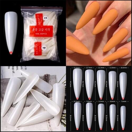 500Pcs/Set Full Cover Fake Nail Artificial Tips Press On Long Ballerina Clear Natural False Coffin Nails Art Tips Manicure Tool