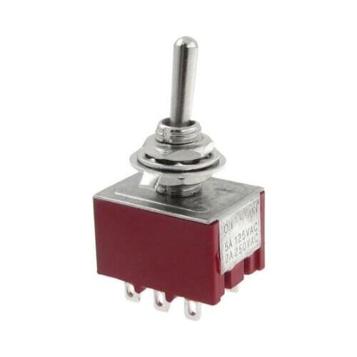 AC 250V 2A 125V 5A 9Pin ON/ON 2 Position 3PDT Toggle Switch L6 Red MTS-302