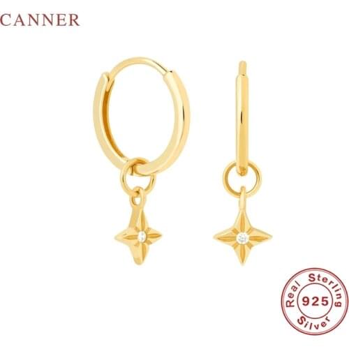CANNER 925 Sterling Silver Earrings For Women Personality Star Inlaid Diamond Earrings Hoops Zircon Fine Jewelry Pendientes