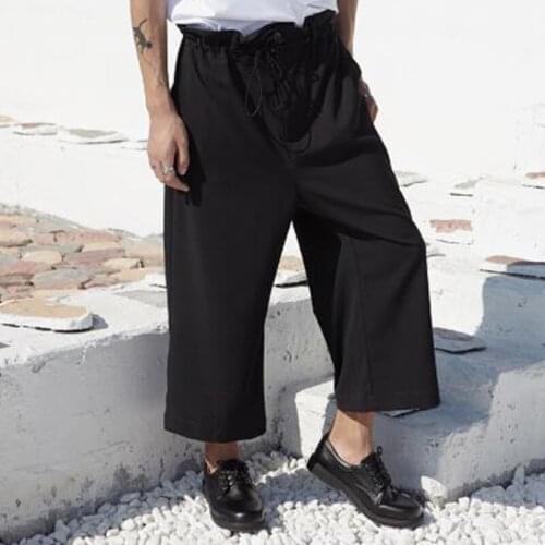 Mens pants spring and fall waist loose wide leg pants casual straight pants mens knickerbockers hip hop yamamoto style