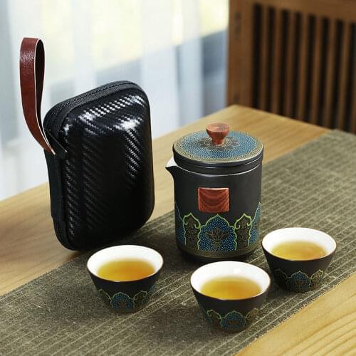 Quick cup ceramic one pot three cups portable travel bag kung fu tea set small set