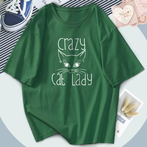 Crazy Cat Lady Harajuku Women T-shirts Short Sleeve O-Neck 2021 Retro Tshirts Vintage Outdoor Cosplay Tops Tees Poleras Female