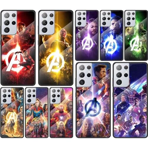Marvel hero color for Samsung Galaxy S21 Ultra Plus A72 A52 4G 5G M51 M31 M21 Luxury Tempered Glass Phone Case Cover