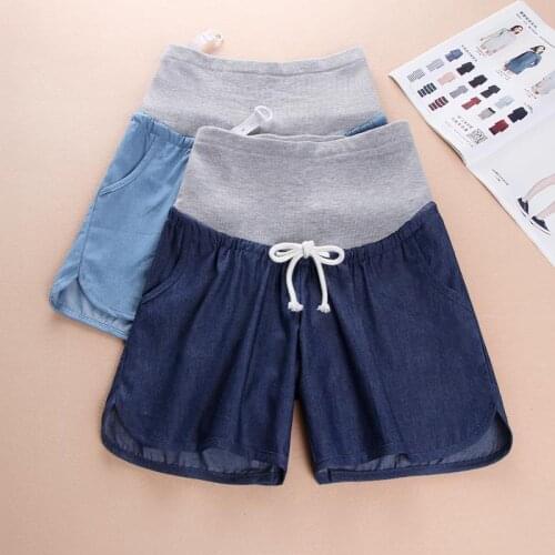 Maternity Immitation Denim Wide leg Shorts Pregnant Women Short Drawstring Belly Support Pants Trousers For Pregnancy Clothes