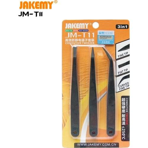 JAKEMY JM-T11 Original 3 In 1 Mini Precision Anti-Static Highly Heat Resistant Tweezers Set Wafer & Die SMT Handling Assortment