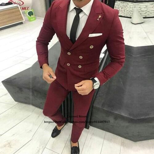 Classic Slim Mens Suit Double Breasted 2 Piece Jacket Pants Set Office Business Blazer Formal Wedding Groom Tuxedo Costume Homme